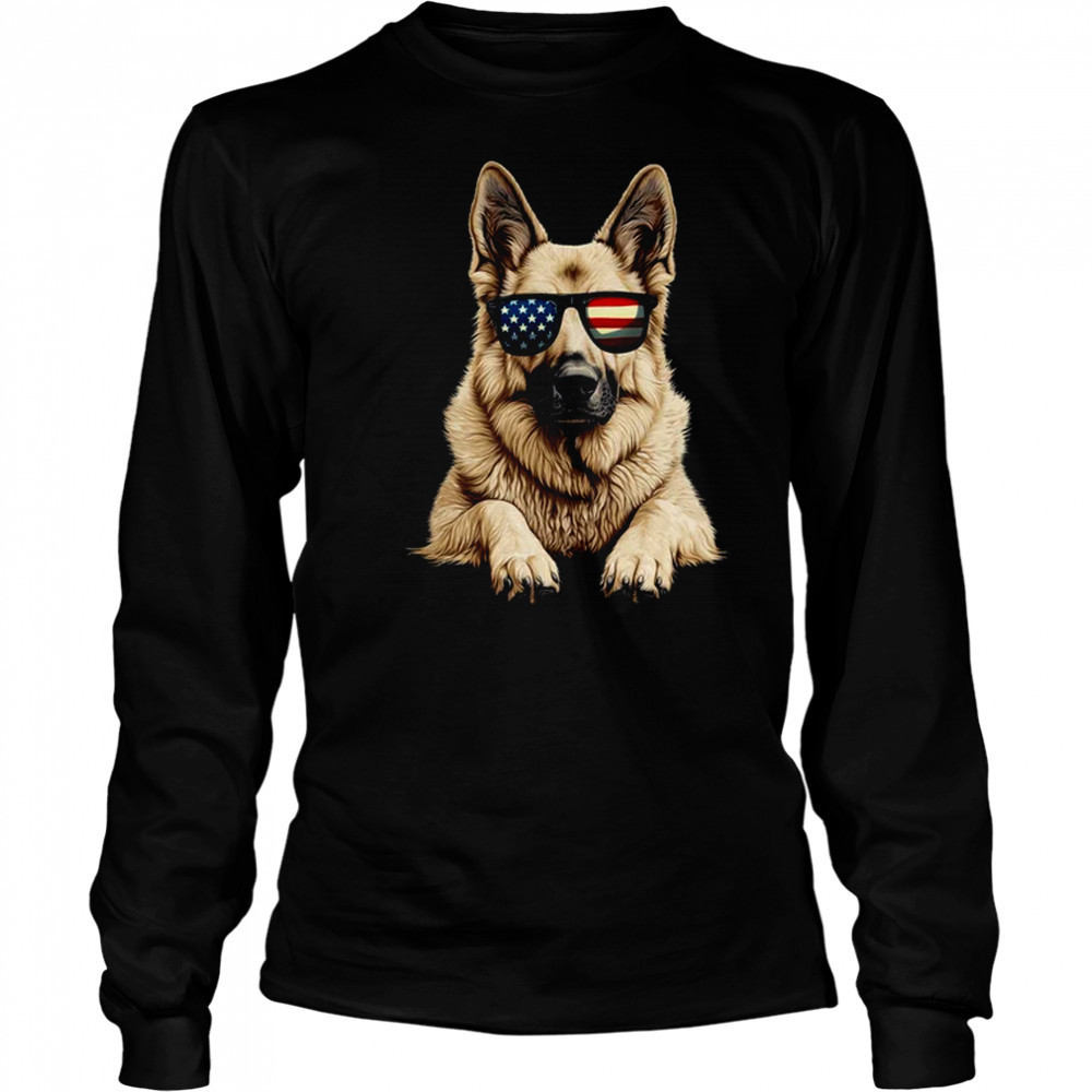 Patriotic German Shepherd Dog USA Flag 4th Of July shirt Long Sleeved