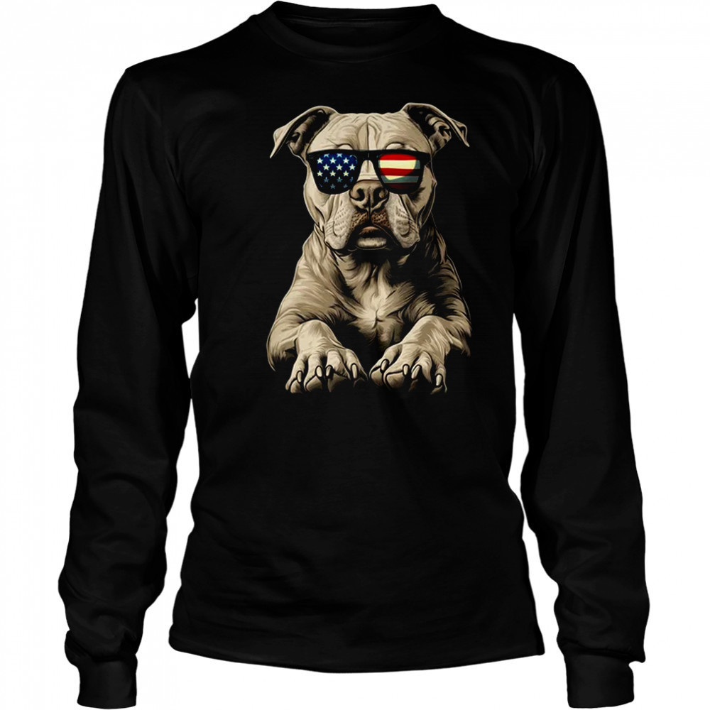 Patriotic Pitbull Dog USA Flag 4th Of July shirt Long Sleeved