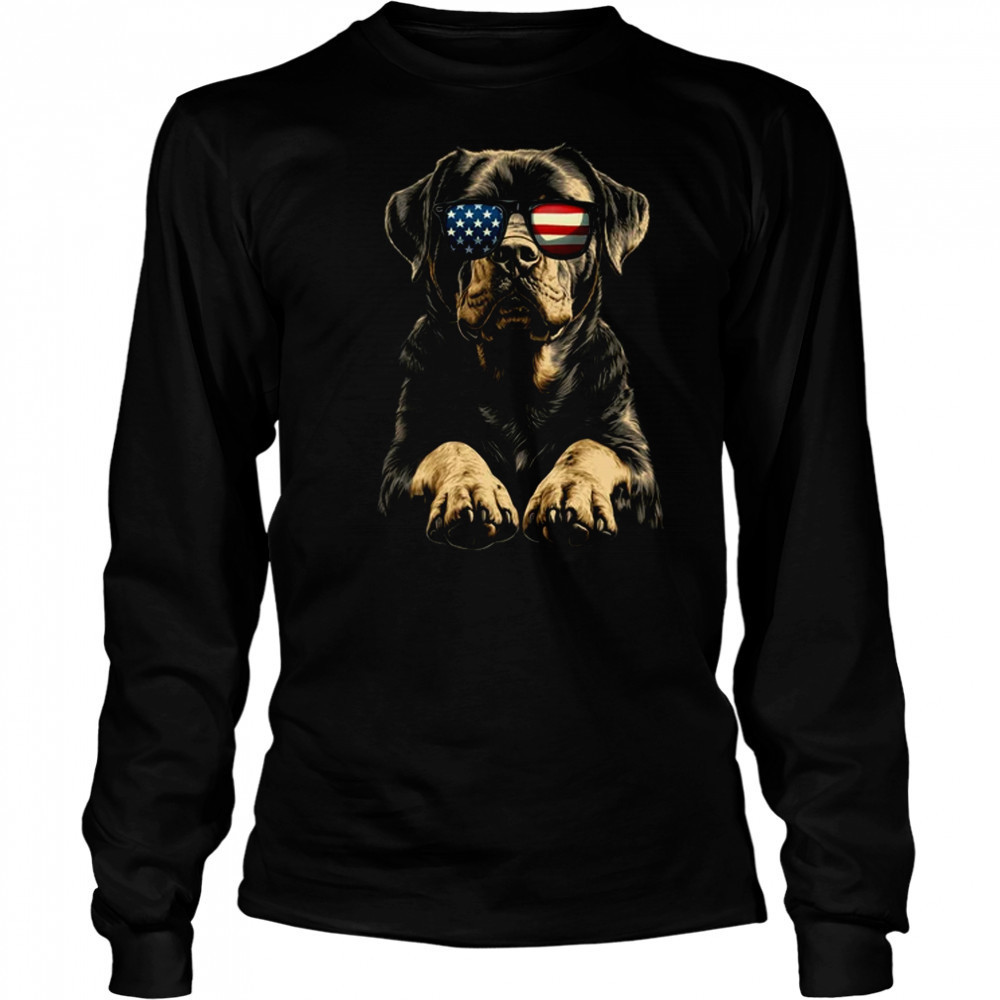 Patriotic Rottweiler Dog USA Flag 4th Of July shirt Long Sleeved