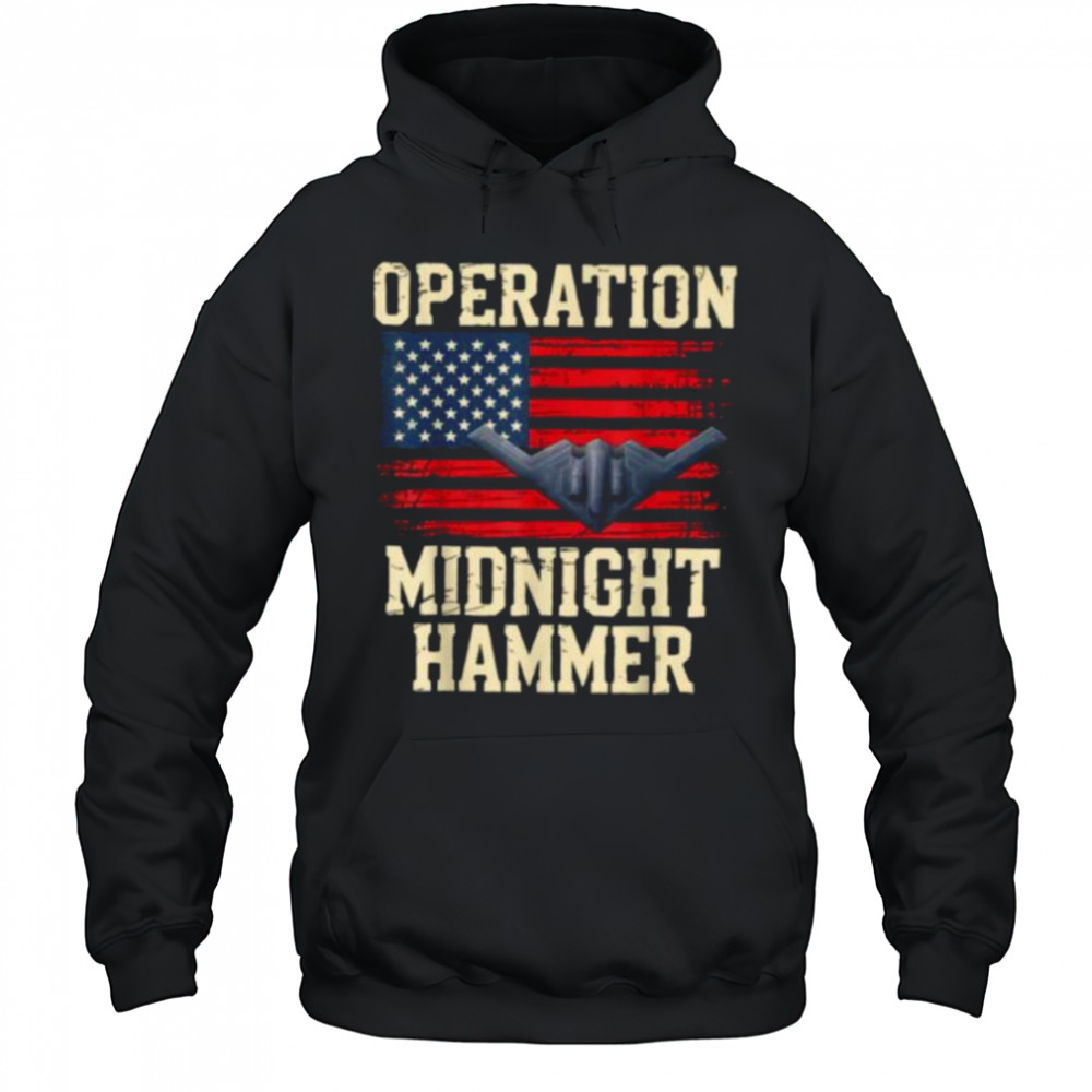 Retro Midnight Hammer B 2 Stealth Jet Operation USA Flag T Shirt Hoodie