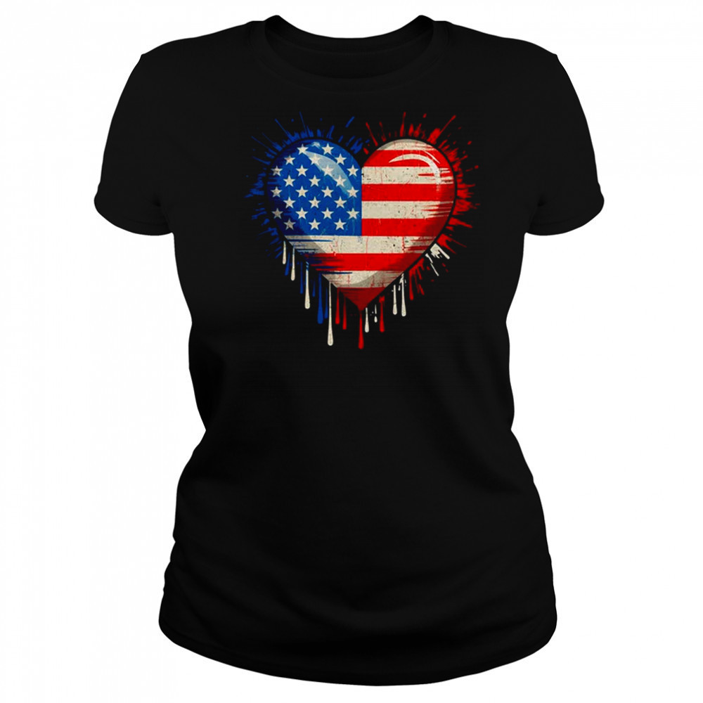 Vintage USA Heart 4th Of July Patriotic American Flag shirt Women's T-shirt