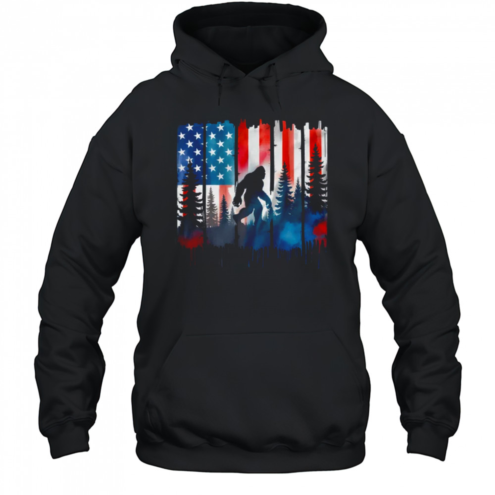 Big Foot Bigfoot Sasquatch American Flag Patriotic 4th July shirt Hoodie