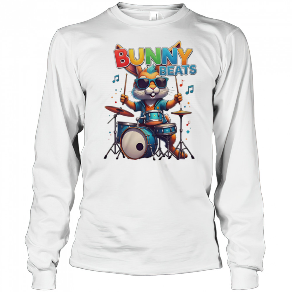 Bunny Beats play drums music cute shirt Long Sleeved