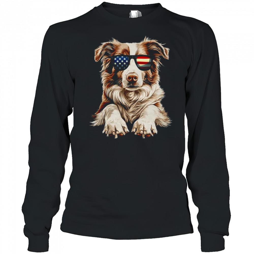 Patriotic Australian Shepherd Dog USA Flag 4th Of July shirt Long Sleeved
