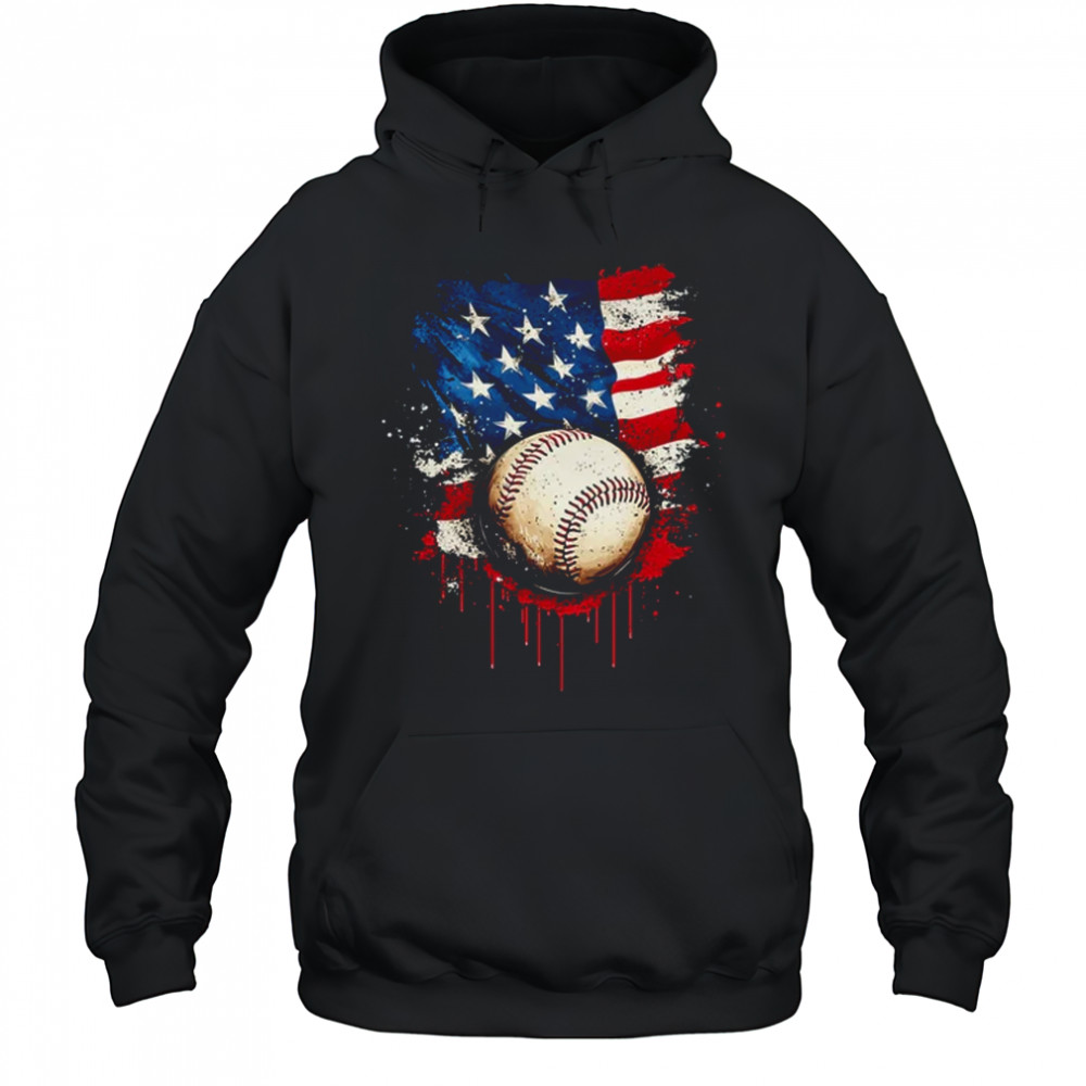 Patriotic Baseball 4th Of July Men Boys USA American Flag shirt Hoodie