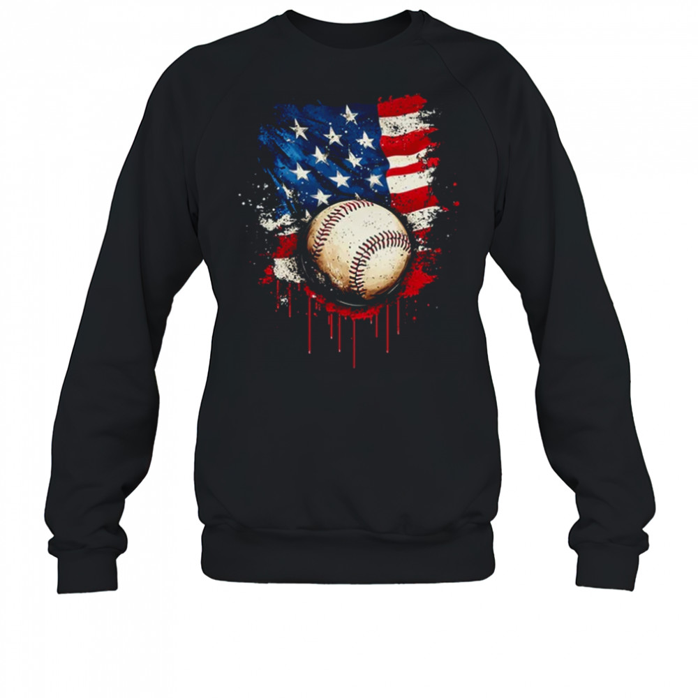 Patriotic Baseball 4th Of July Men Boys USA American Flag shirt Sweatshirt