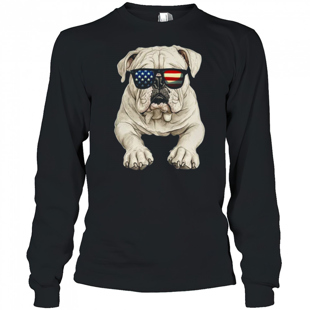 Patriotic Bulldog Dog USA Flag 4th Of July shirt Long Sleeved