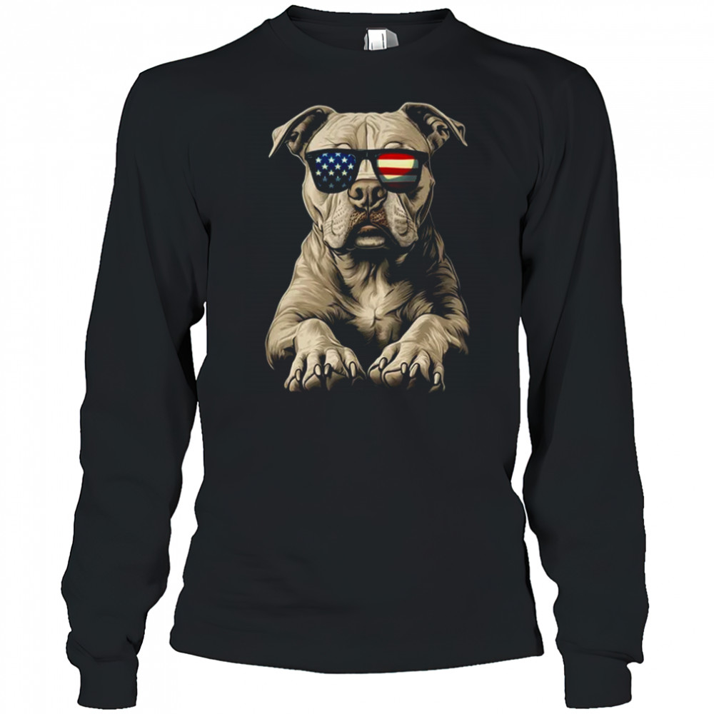 Patriotic Pitbull Dog USA Flag 4th Of July shirt Long Sleeved