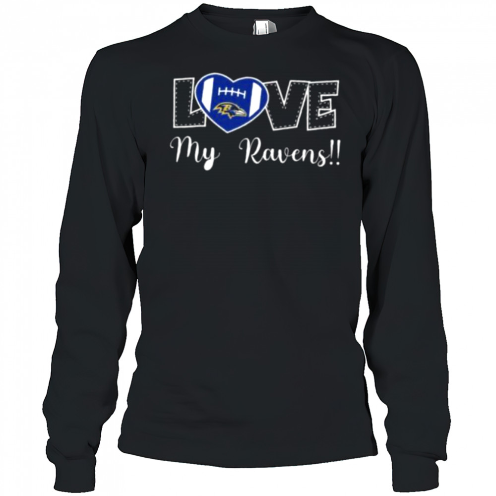 Love My Ravens Heart Football Shirt Long Sleeved