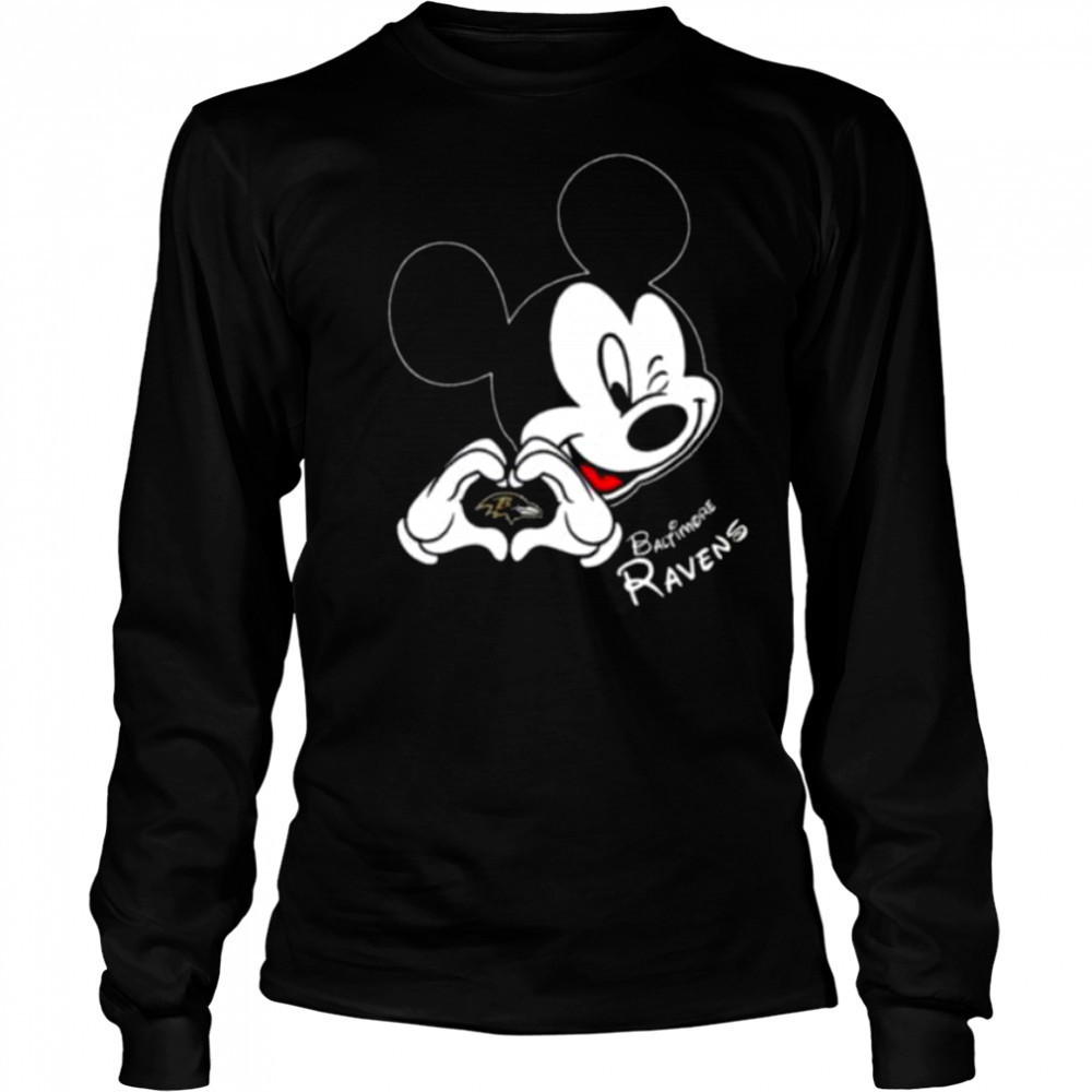 Mickey Mouse Love for Baltimore Ravens Shirt Long Sleeved