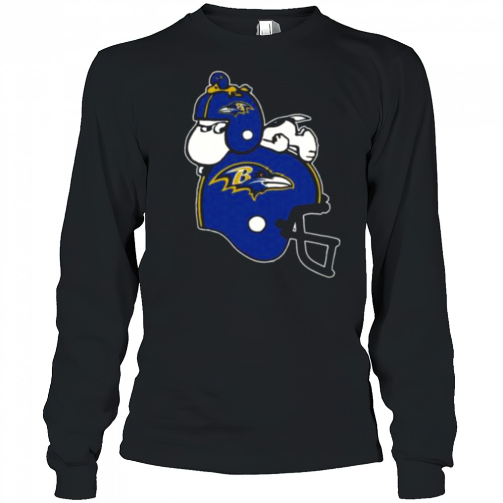Snoopy And Woodstock Resting On Baltimore Ravens Helmet Shirt Long Sleeved