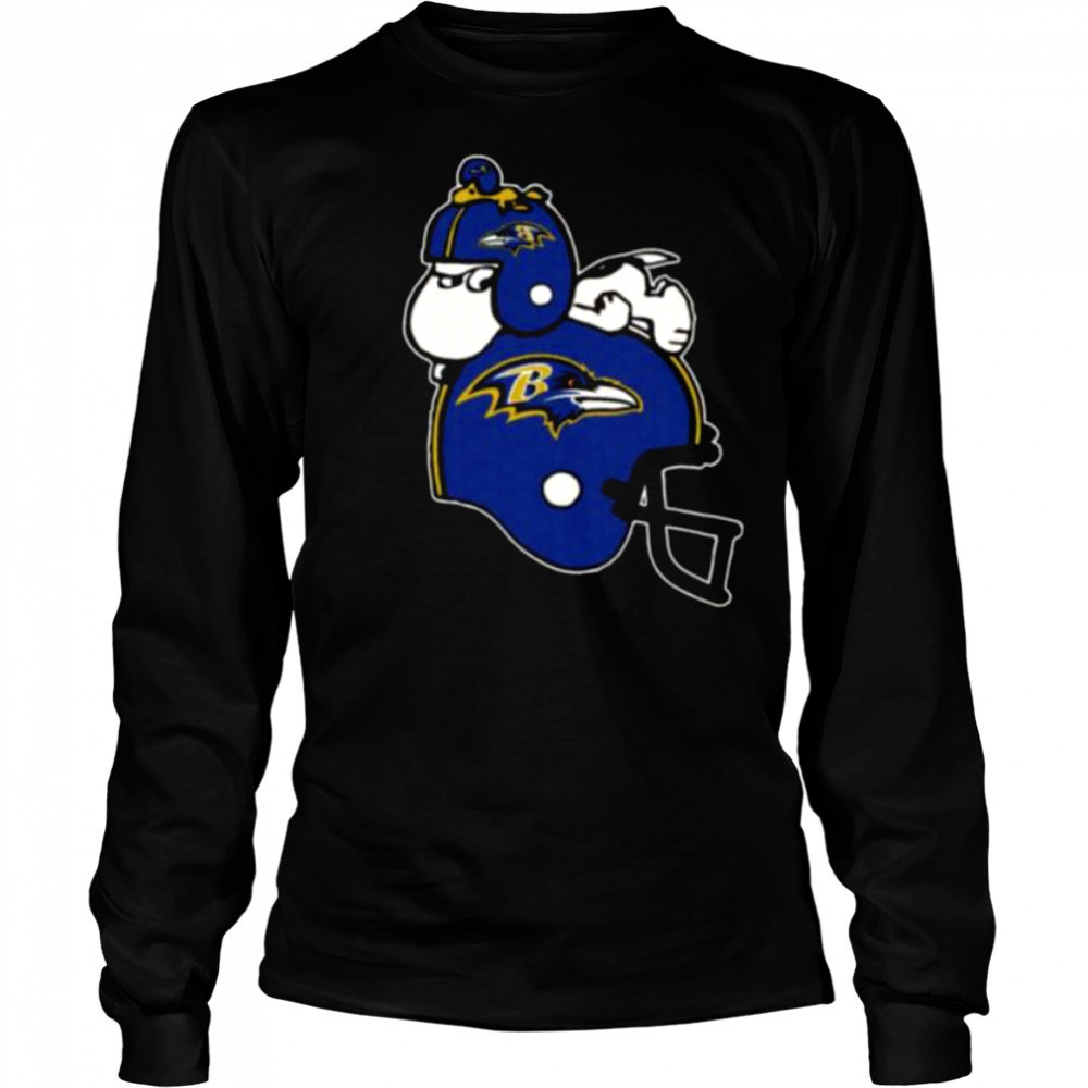 Snoopy And Woodstock Resting On Baltimore Ravens Helmet Shirt Long Sleeved