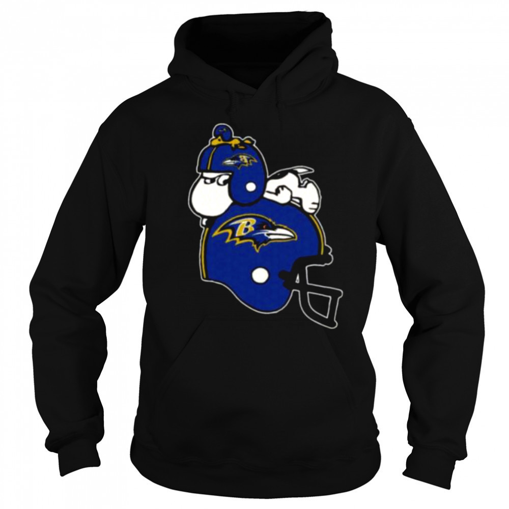 Snoopy And Woodstock Resting On Baltimore Ravens Helmet Shirt Sweatshirt