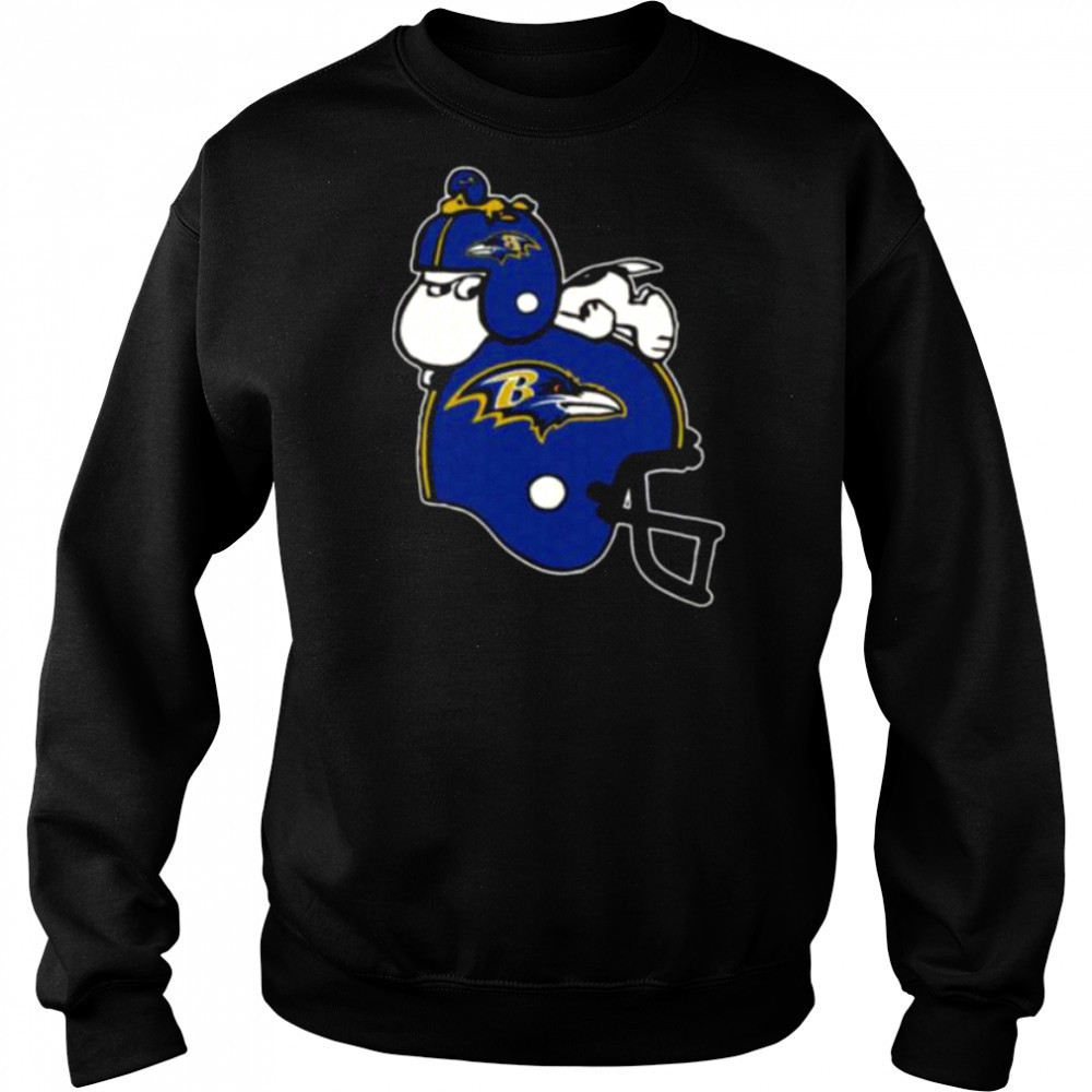 Snoopy And Woodstock Resting On Baltimore Ravens Helmet Shirt Hoodie