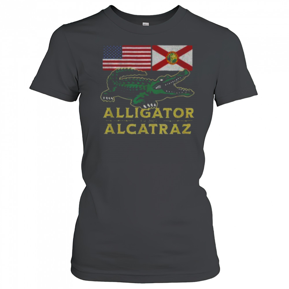 Alligator Alcatraz with US flag and Florida state flag shirt Women's T-shirt