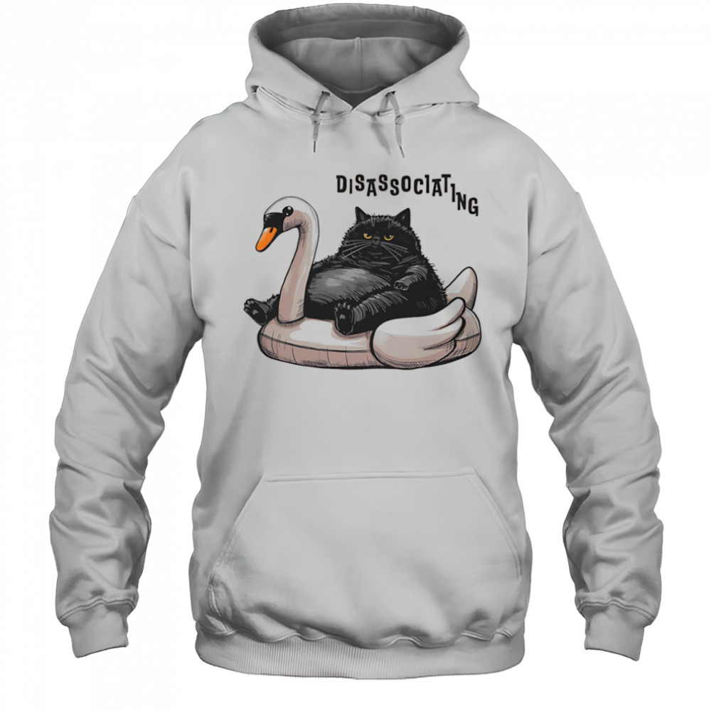 Disassociating chonky cat on a swan floatie shirt Hoodie