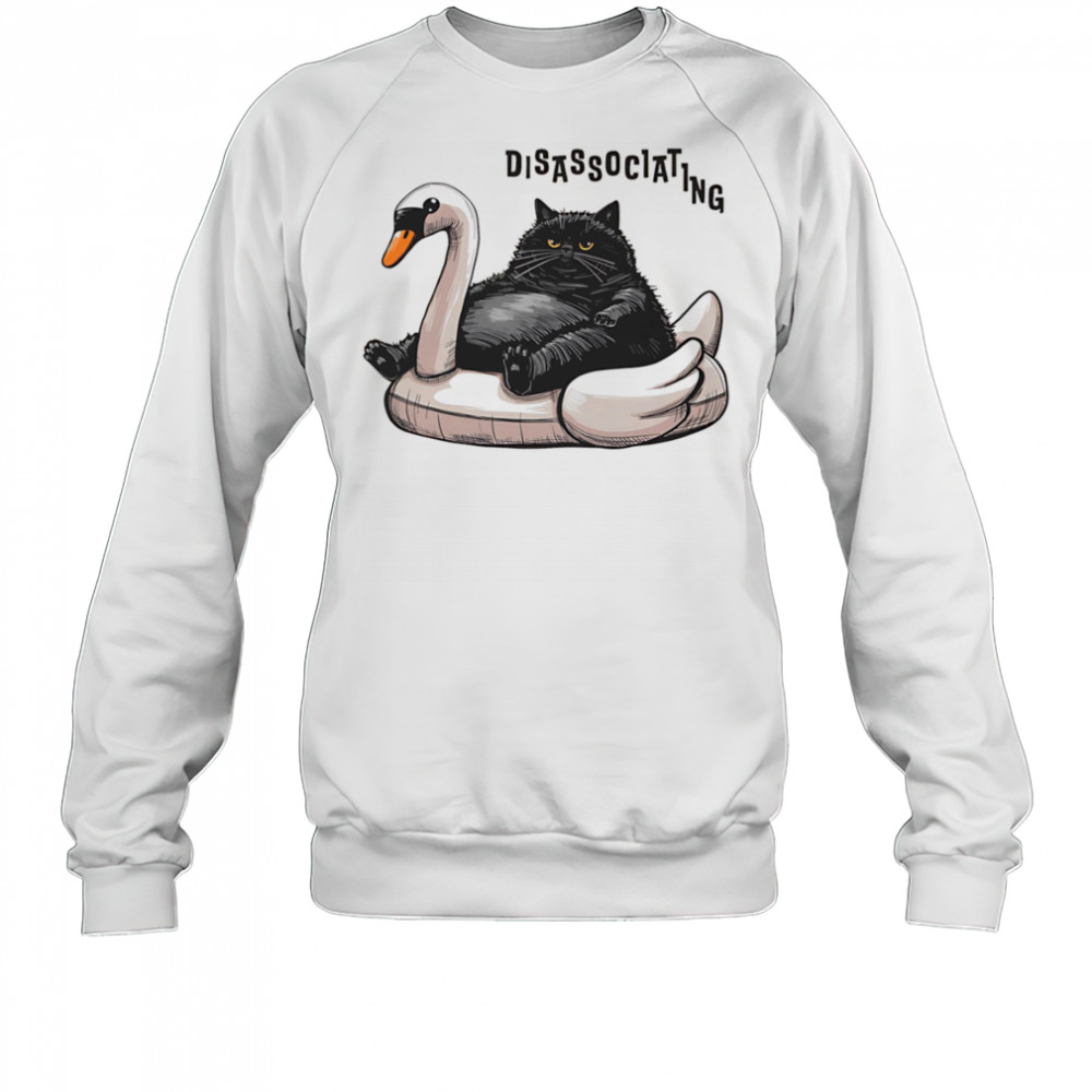 Disassociating chonky cat on a swan floatie shirt Sweatshirt