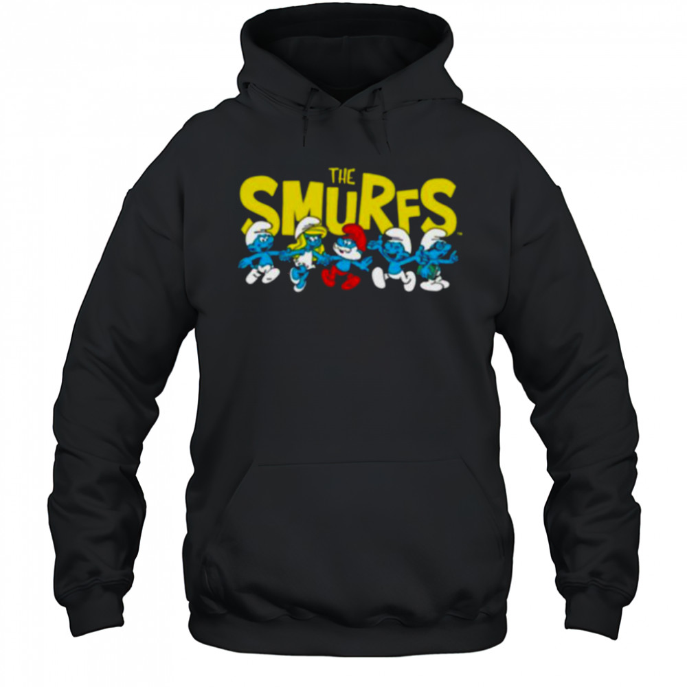 The Smurfs Logo with Smurfs Cast Retro Cartoon Shirt Hoodie