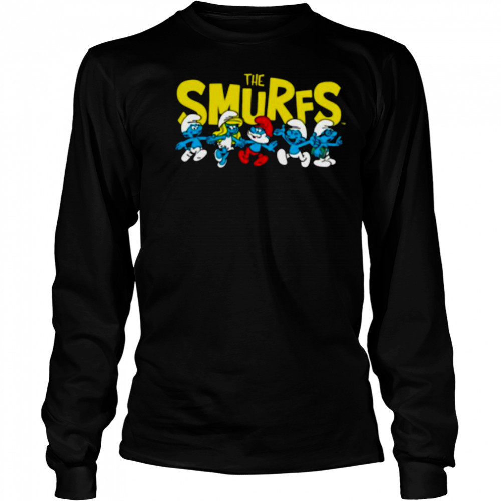 The Smurfs Logo with Smurfs Cast Retro Cartoon Shirt Long Sleeved
