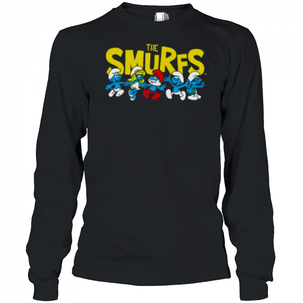The Smurfs Logo with Smurfs Cast Retro Cartoon Shirt Long Sleeved