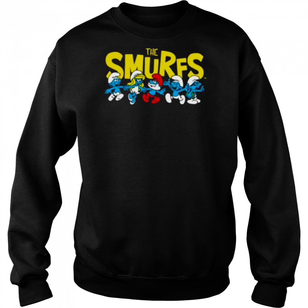 The Smurfs Logo with Smurfs Cast Retro Cartoon Shirt Hoodie