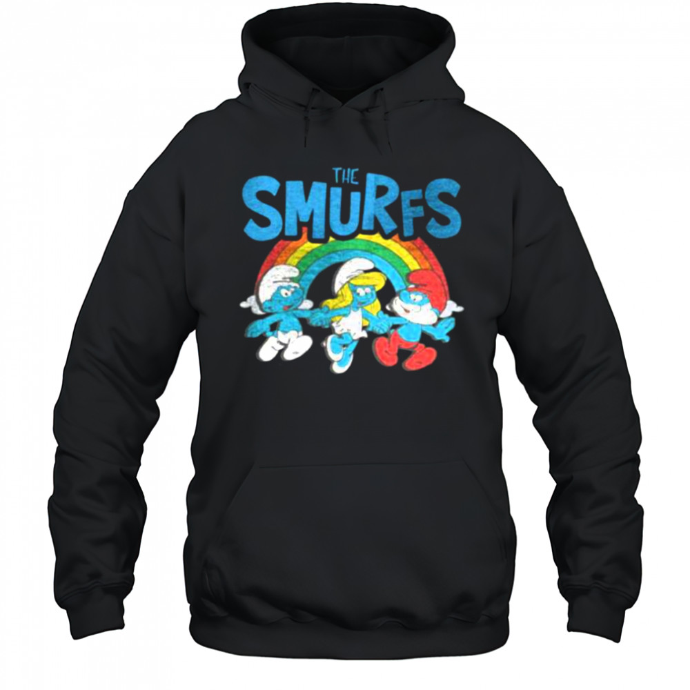 The Smurfs Vintage Rainbow With Characters Cartoon Shirt Hoodie