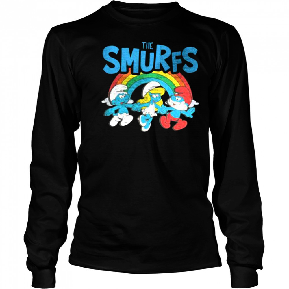 The Smurfs Vintage Rainbow With Characters Cartoon Shirt Long Sleeved