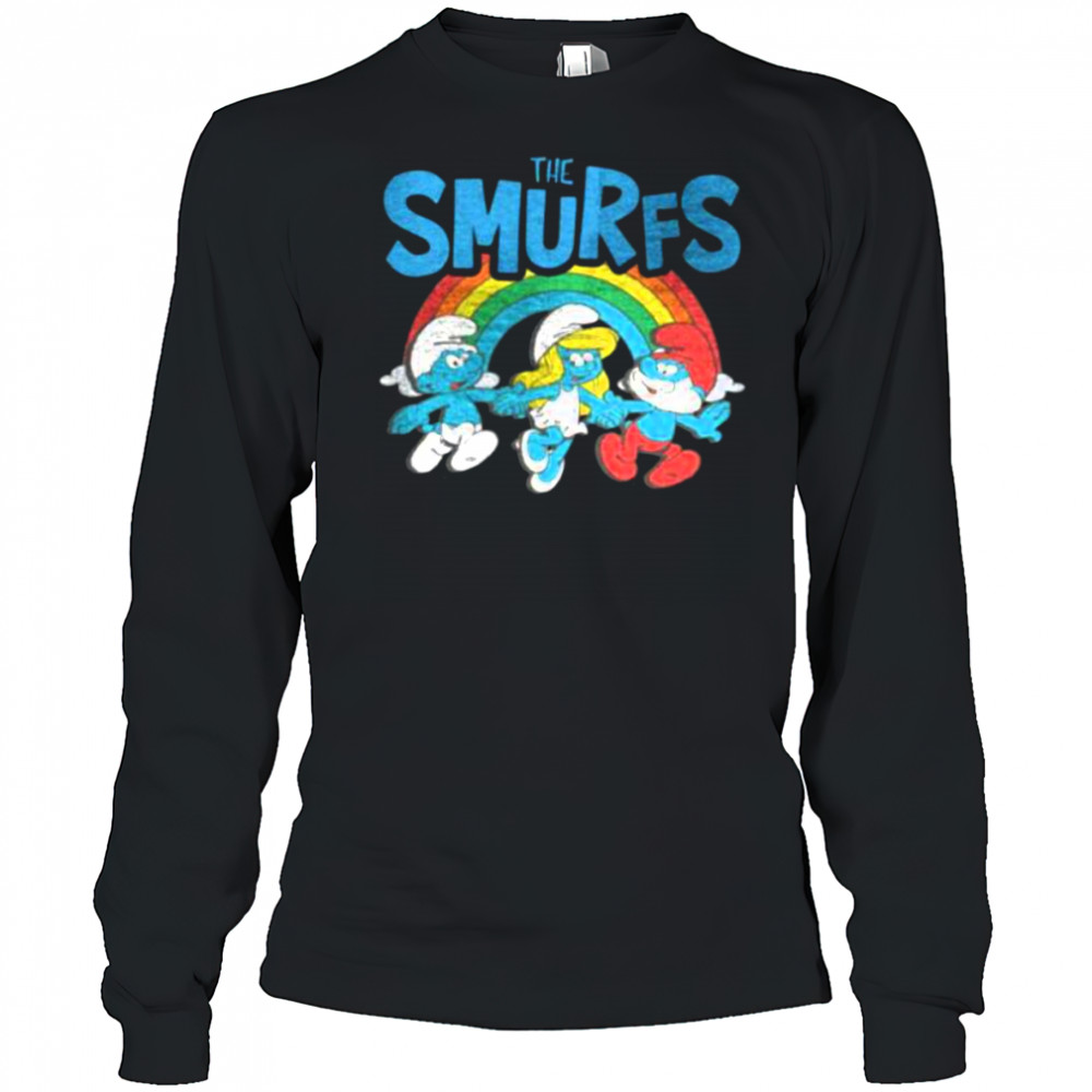 The Smurfs Vintage Rainbow With Characters Cartoon Shirt Long Sleeved