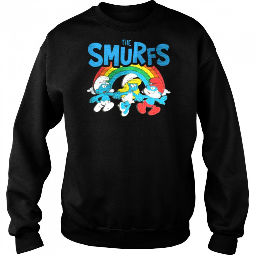 The Smurfs Vintage Rainbow With Characters Cartoon Shirt Hoodie