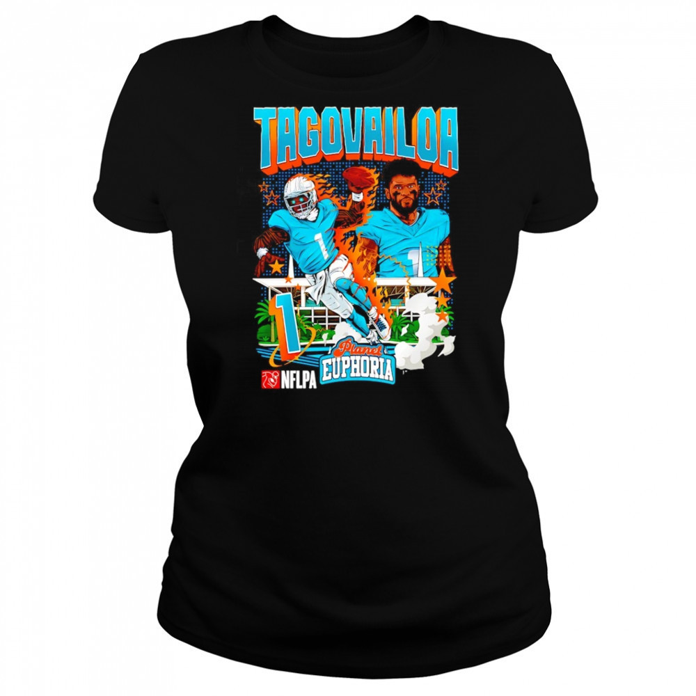 Tua Tagovailoa #1 Miami Dolphins Football flames comic shirt Women's T-shirt