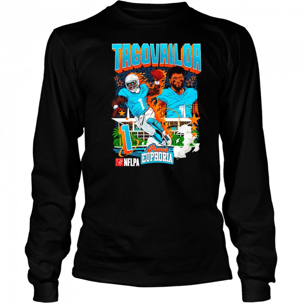 Tua Tagovailoa #1 Miami Dolphins Football flames comic shirt Long Sleeved