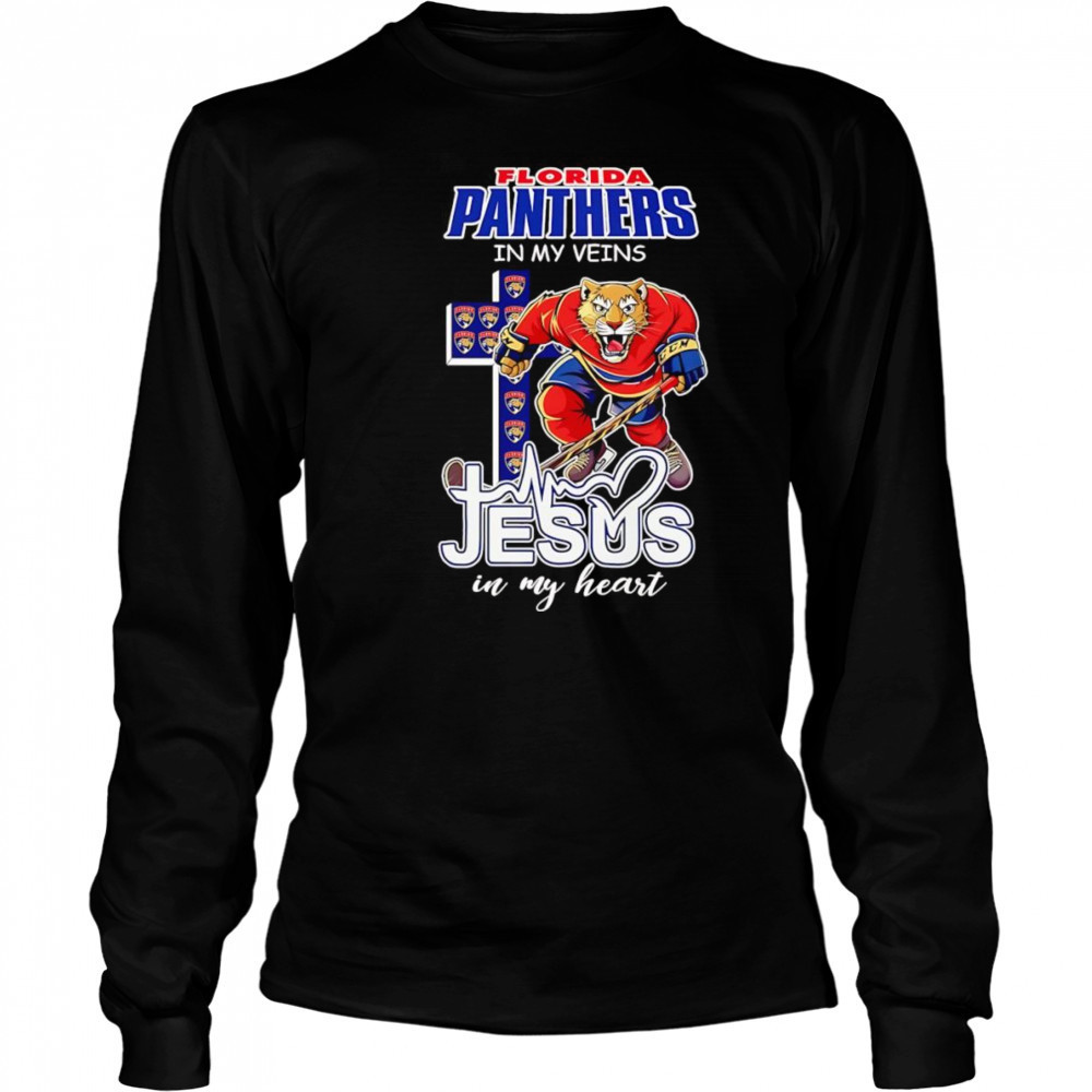 Florida Panthers in my veins Jesus in my heart mascot shirt Long Sleeved