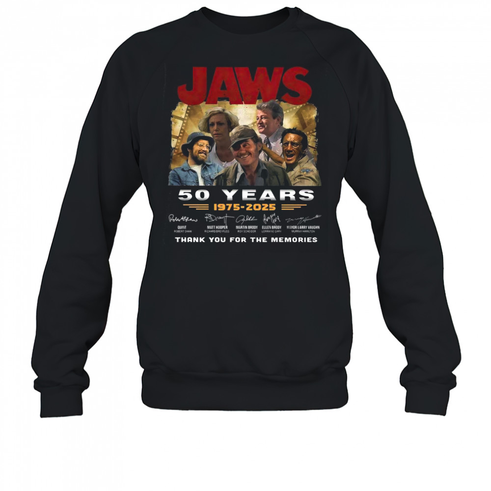 Jaws 50 Years 1975-2025 Thank You For The Memories Signature T-Shirt Sweatshirt