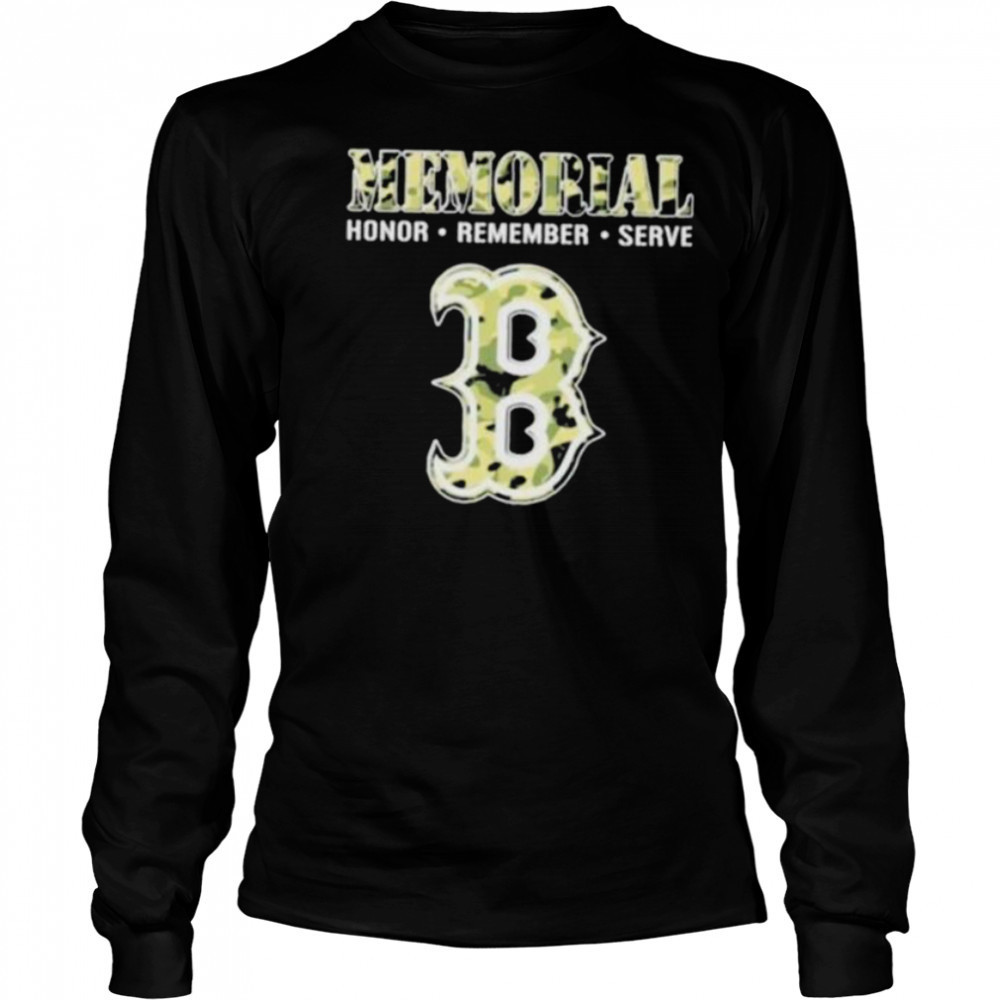 Memorial Honor Remember Serve Camo Boston Red Sox Logo Baseball T shirt Long Sleeved