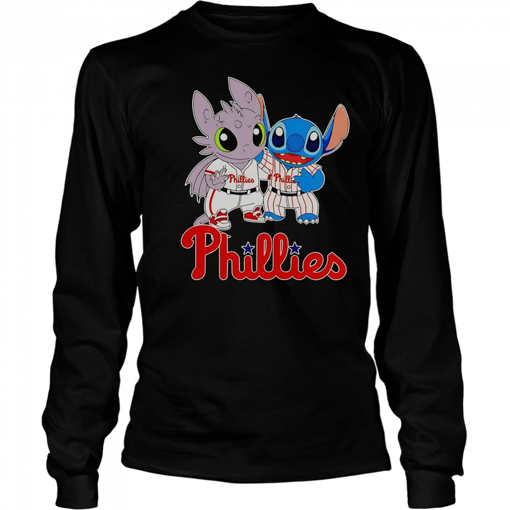 Toothless Night Fury And Stitch Philadelphia Phillies T-Shirt Long Sleeved