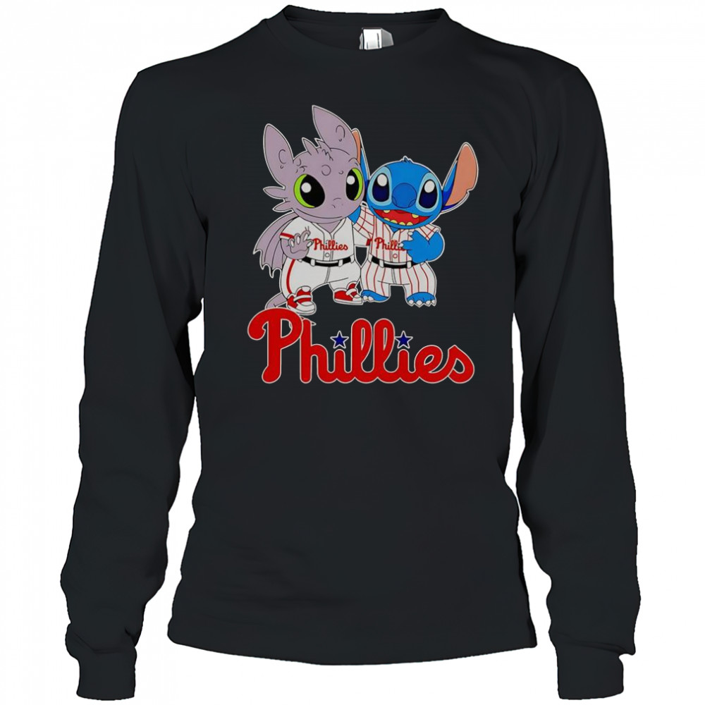 Toothless Night Fury And Stitch Philadelphia Phillies T-Shirt Long Sleeved