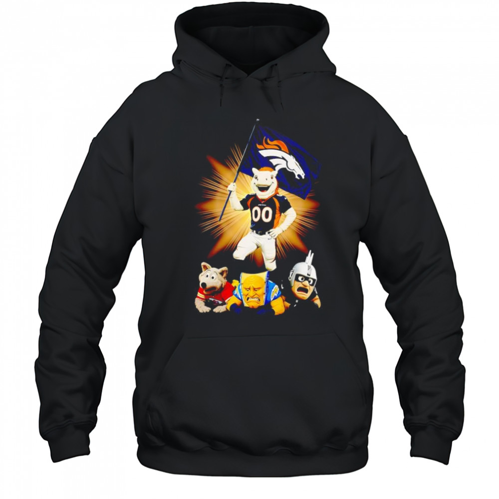 Denver Broncos mascot standing with flag shirt Hoodie