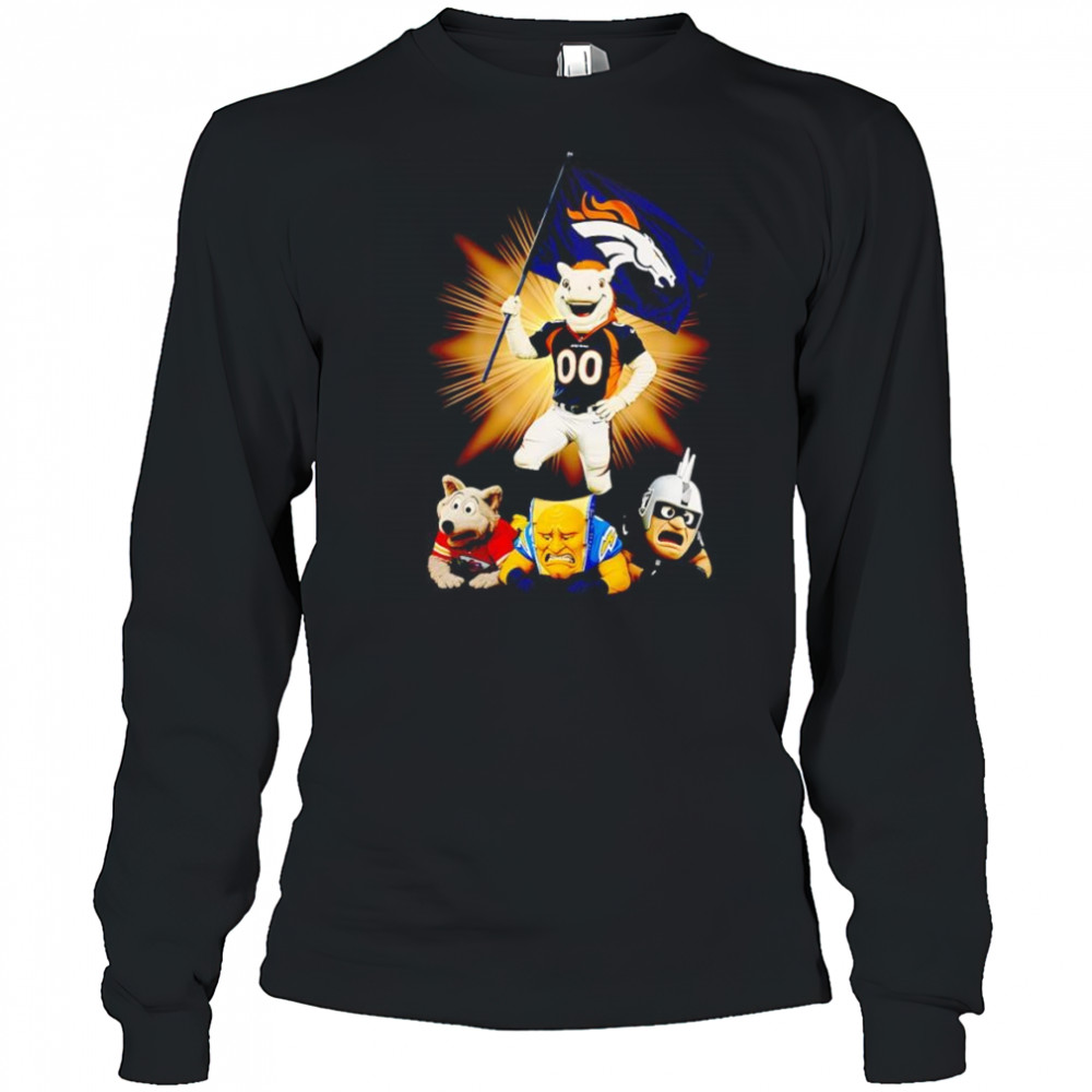 Denver Broncos mascot standing with flag shirt Long Sleeved