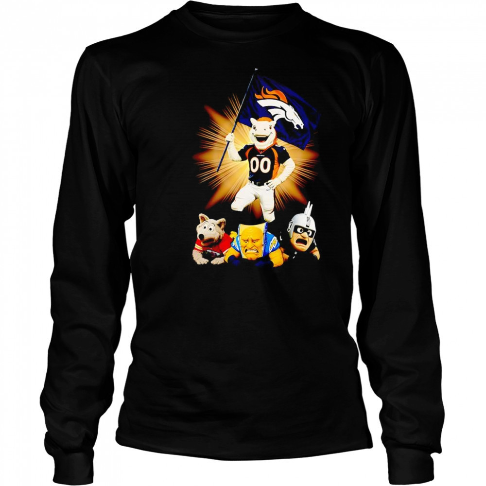 Denver Broncos mascot standing with flag shirt Long Sleeved