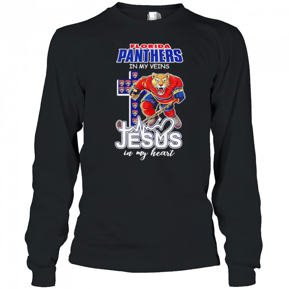 Florida Panthers in my veins Jesus in my heart mascot shirt Long Sleeved