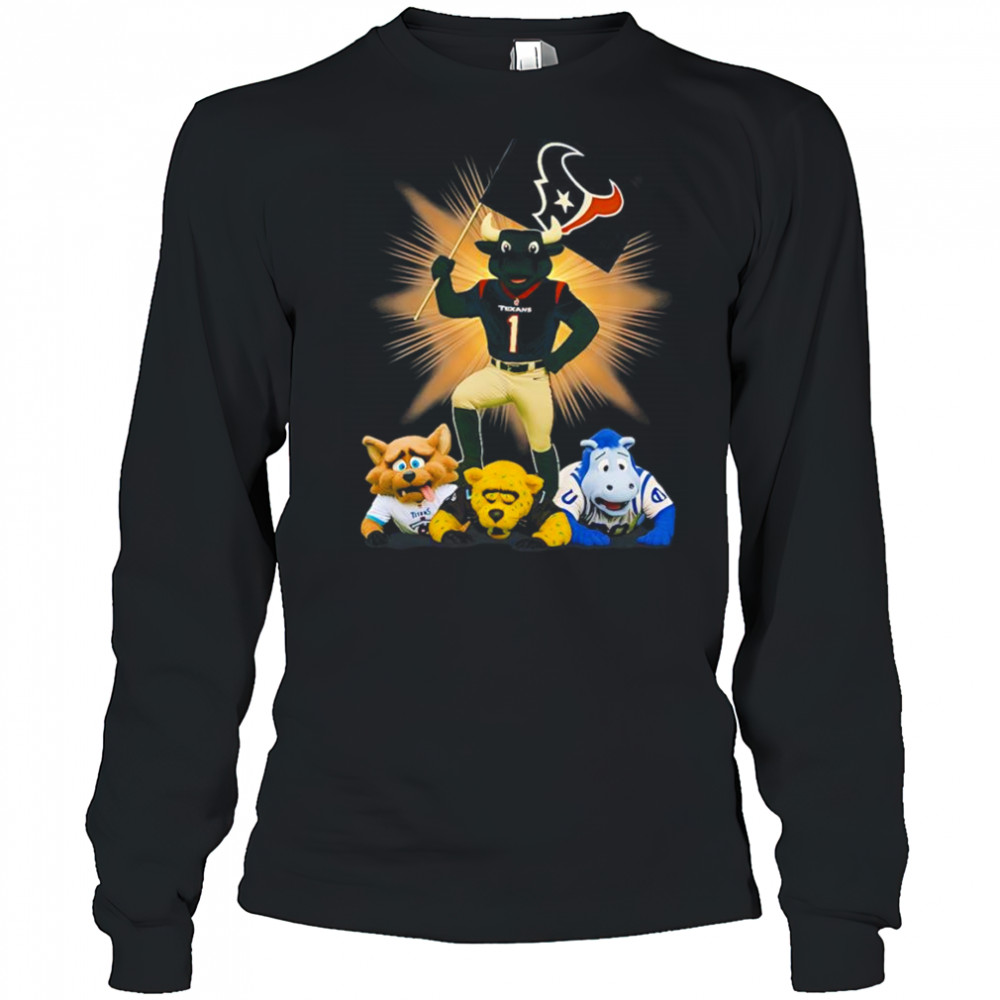 Houston Texans mascot standing with flag shirt Long Sleeved