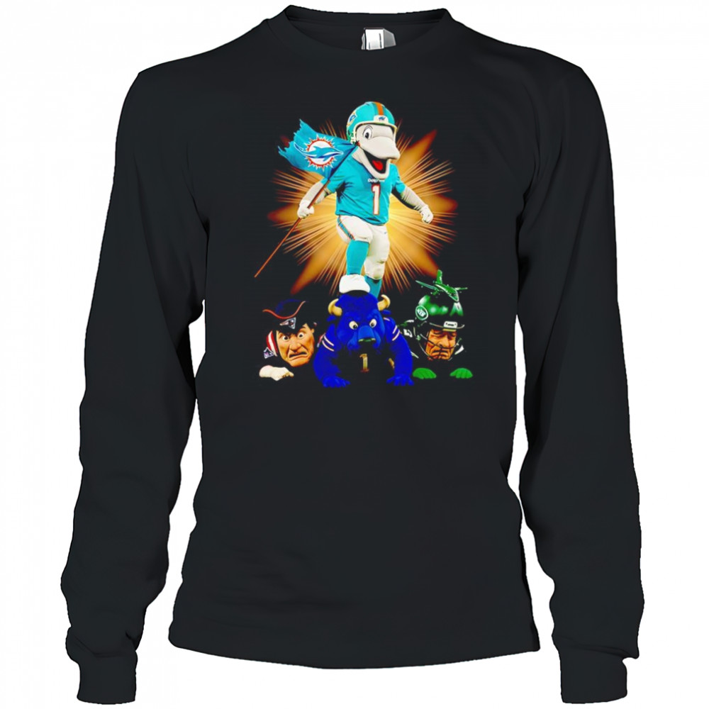 Miami Dolphins mascot standing with flag shirt Long Sleeved