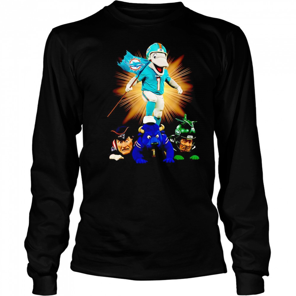 Miami Dolphins mascot standing with flag shirt Long Sleeved