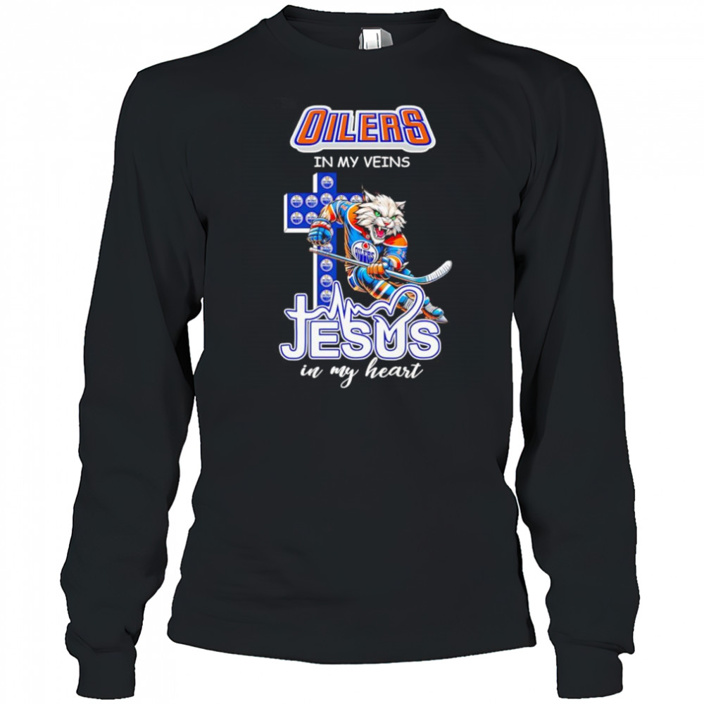 Oilers in my veins Jesus in my heart mascot shirt Long Sleeved