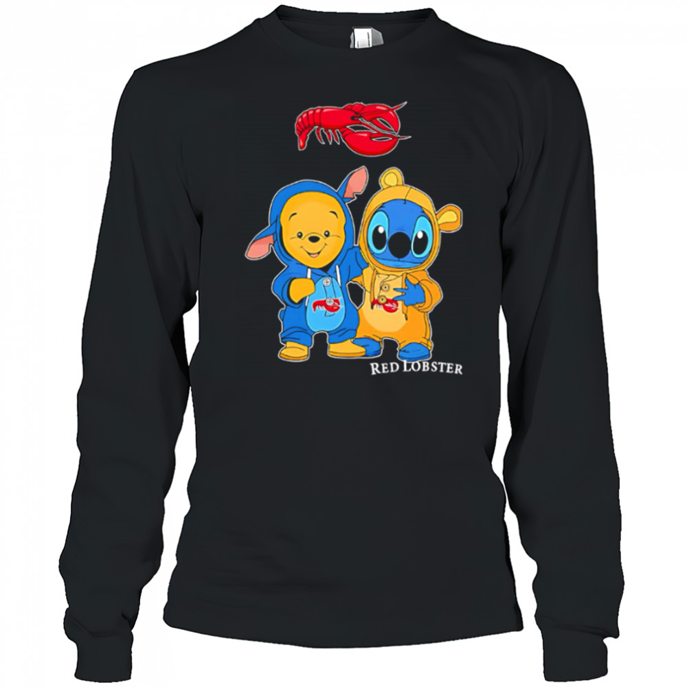 Red lobster pooh and stitch friends shirt Long Sleeved