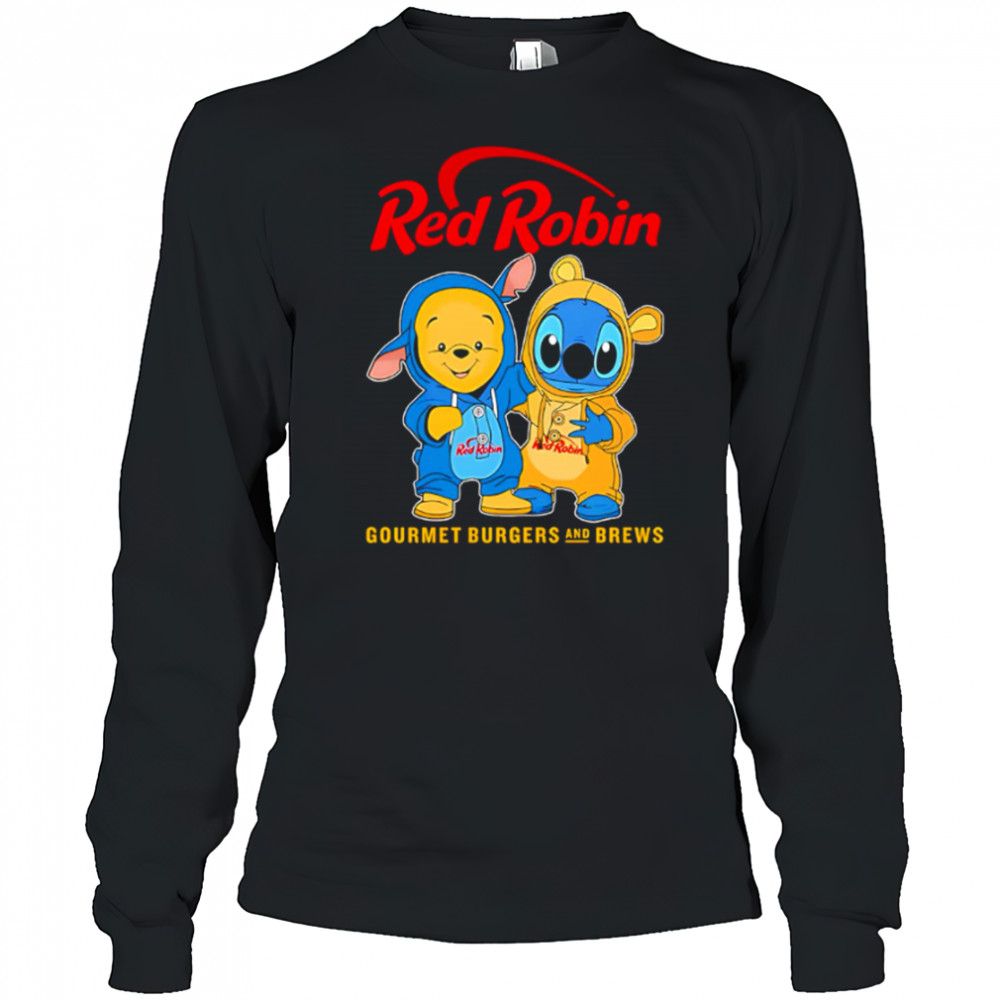 Red robin pooh and stitch friends shirt Long Sleeved