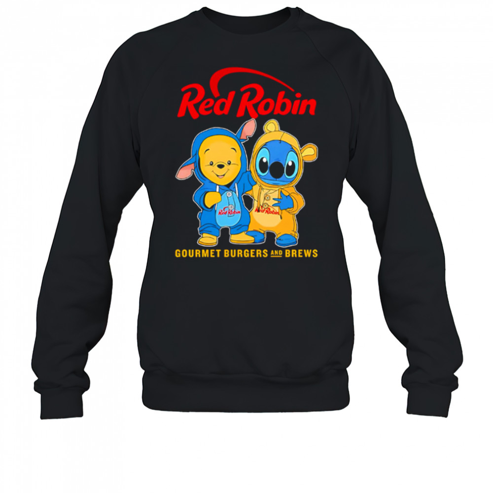 Red robin pooh and stitch friends shirt Sweatshirt