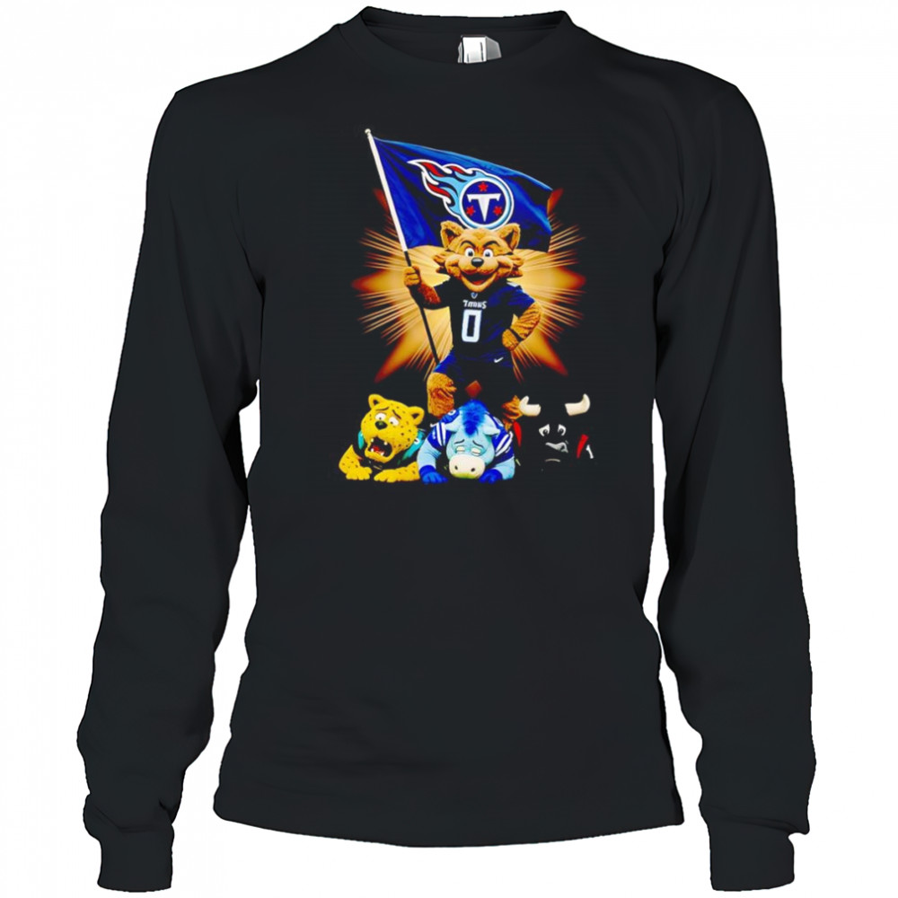 Tennessee Titans mascot standing with flag shirt Long Sleeved