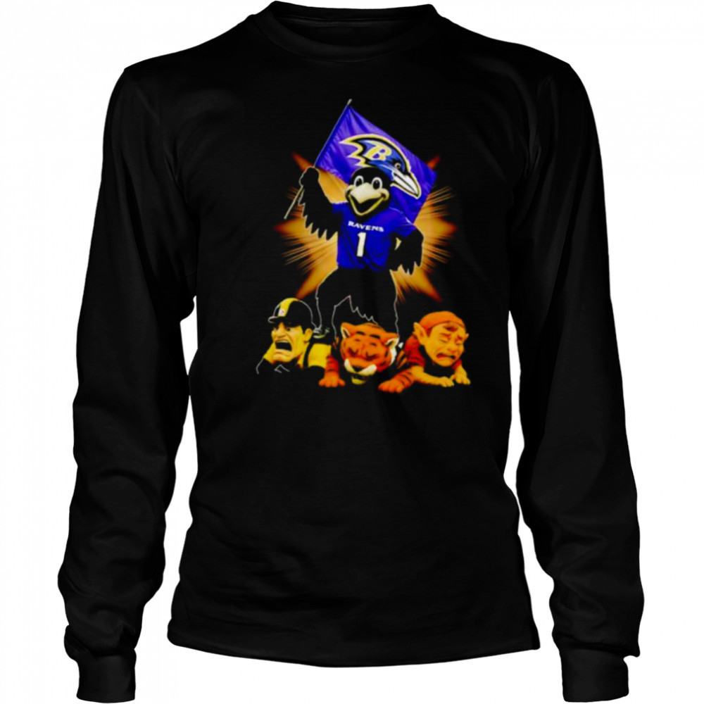Baltimore Ravens mascot standing with flag shirt Long Sleeved