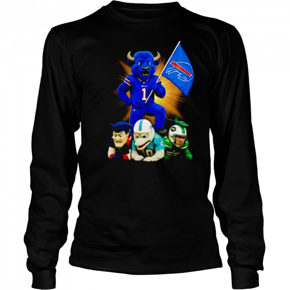 Buffalo Bills mascot standing with flag shirt Long Sleeved